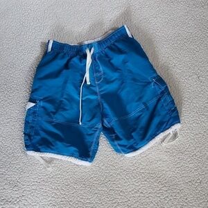 RS Surf Hawaiian blue and white striped swimming trunk board shorts